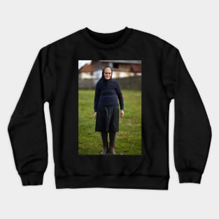 Closeup of an old woman outdoor Crewneck Sweatshirt